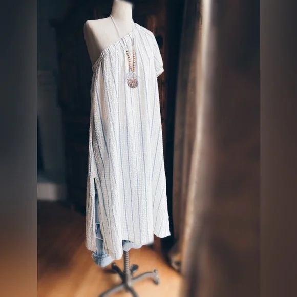 Madewell Seersucker Midi Dress One Shoulder Striped Small NWT - Picture 16 of 16